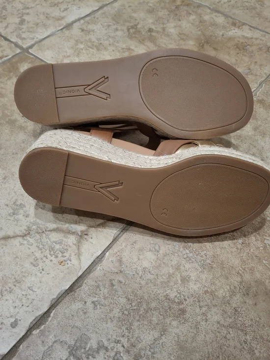 Vionic Tan and Gold Braided Espadrille Wedge Sandals - Picture 8 of 9